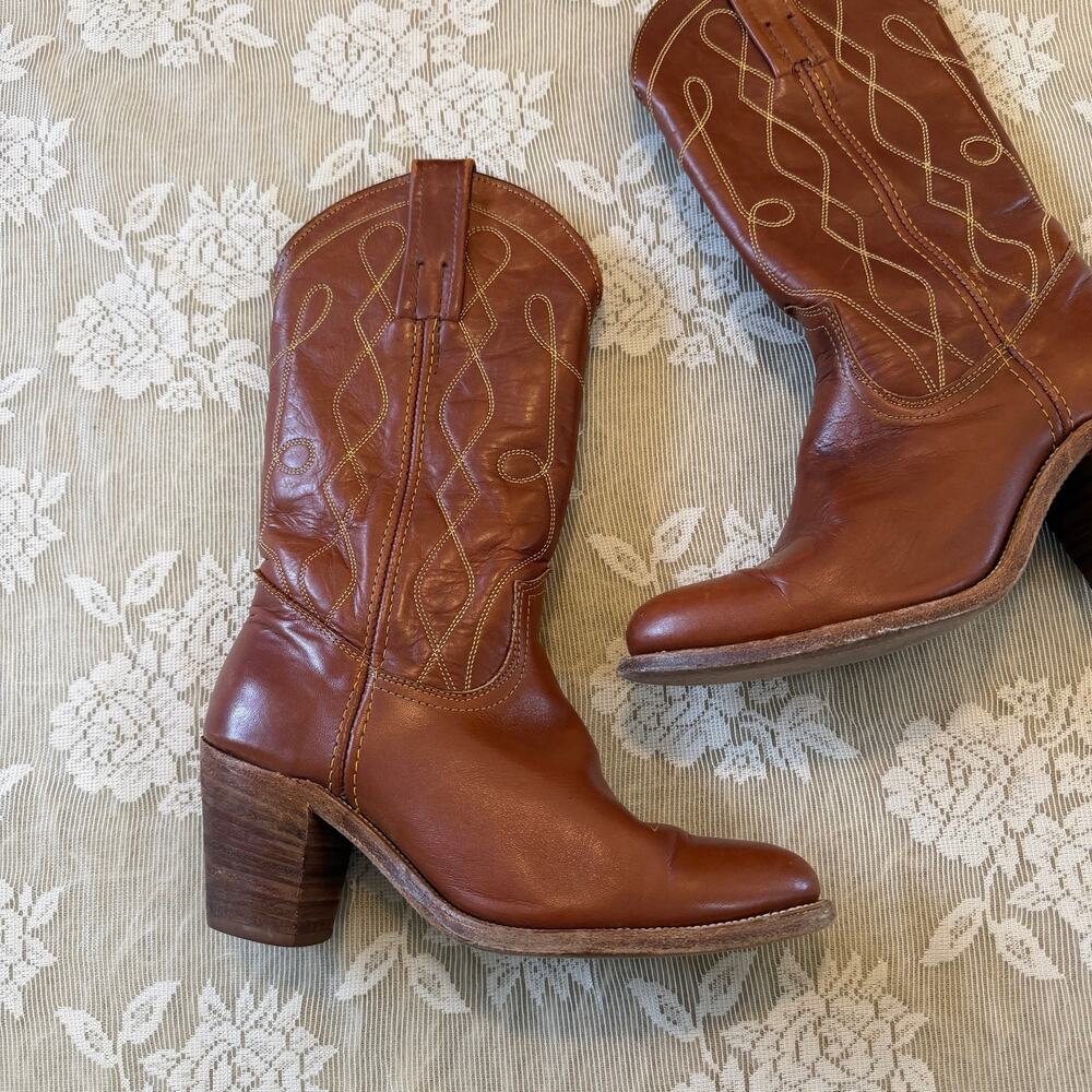 Vintage Frye Brown Leather Western Cowboy Boots Women’s 8 - Picture 2 of 7
